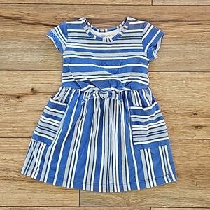 Carter's Girls Blue White Striped 100% Cotton Dress Pockets Casual 18mo Toddler